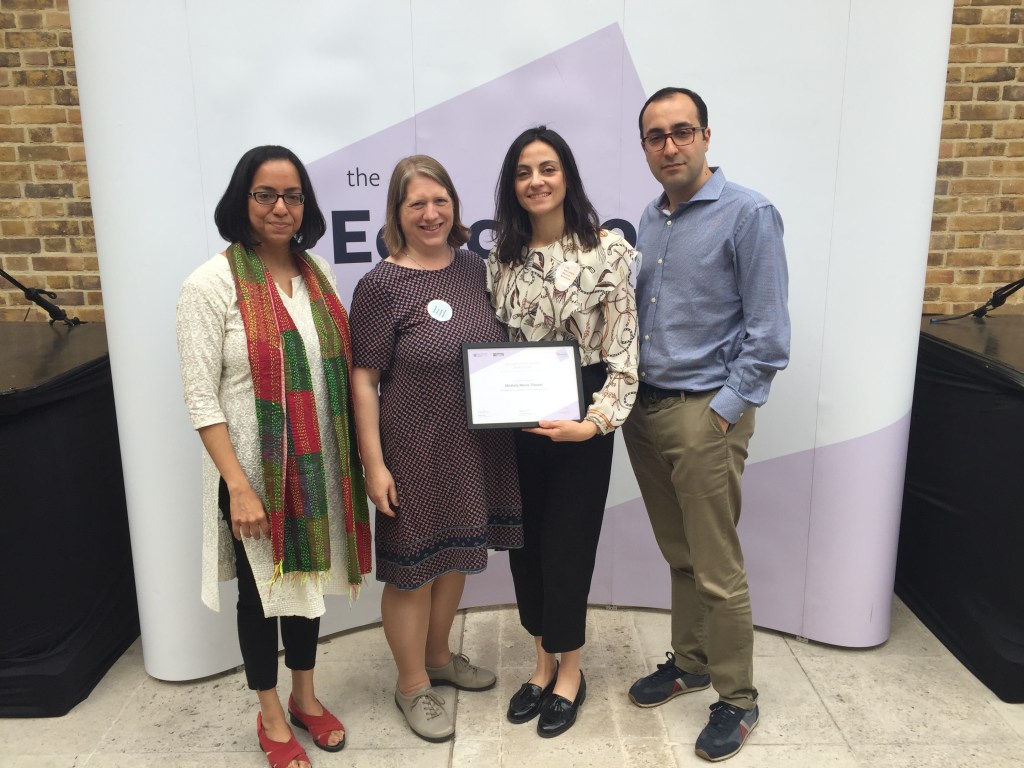 Group photo of CTaLE members with Michela Tincani and her award